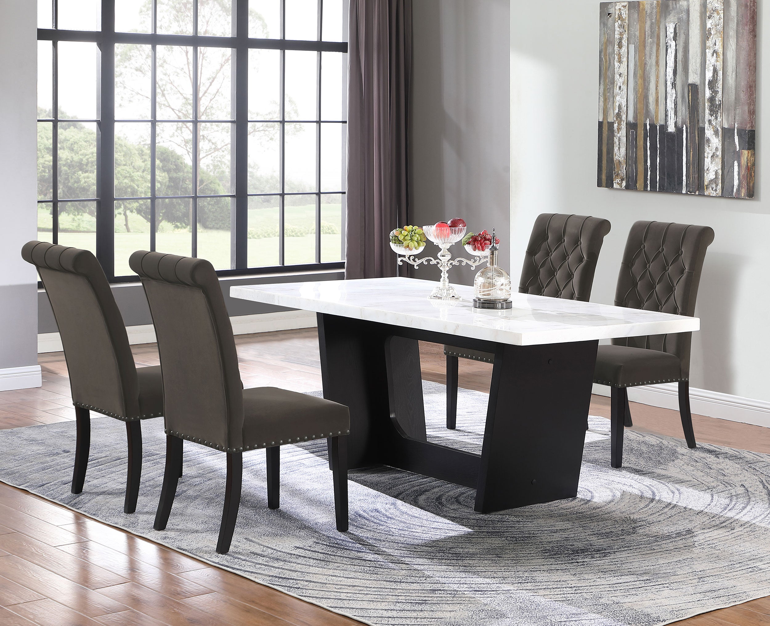 Sherry Rectangular Marble Top Dining Set by Coaster Z2 Premium