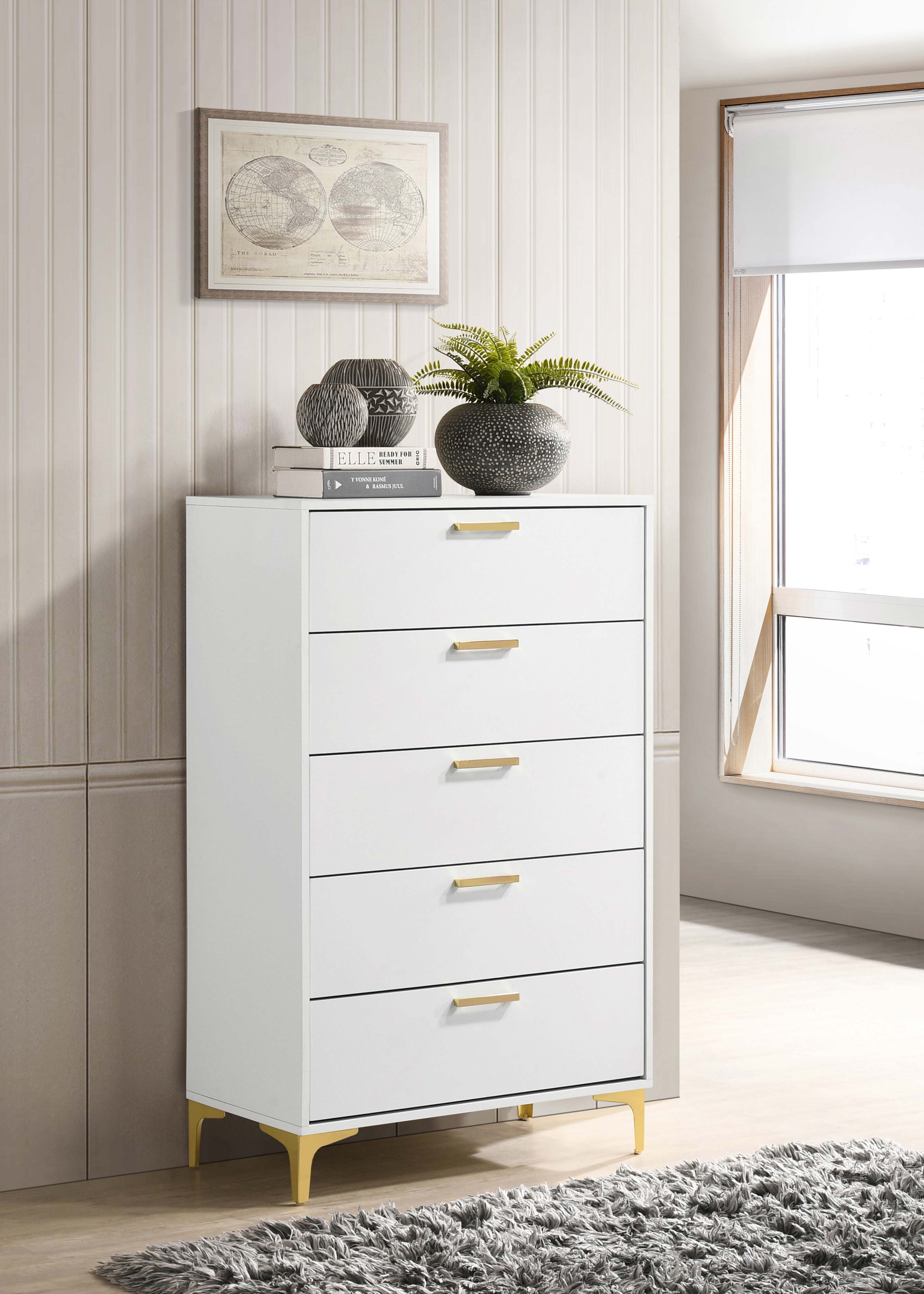 tall modern white dresser Kendall 5-Drawer Chest White