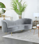 Sophia Upholstered Loveseat with Camel Back Grey and Gold