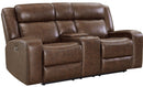 New Classic Furniture Atticus Console Loveseat With Power Footrest in Mocha