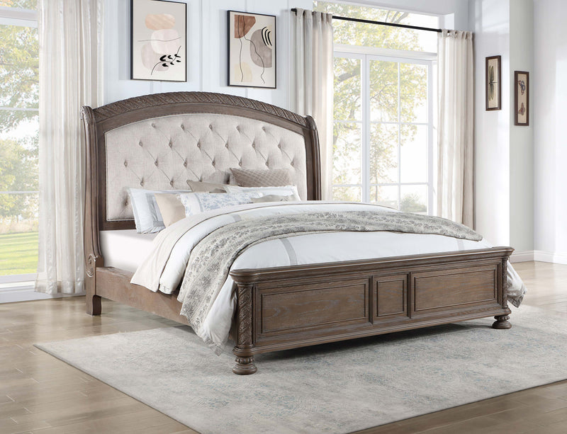 Emmett Tufted Headboard Panel Bed Walnut and Beige