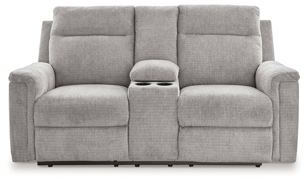 Barnsana Power Reclining Loveseat with Console (Color: Ash)