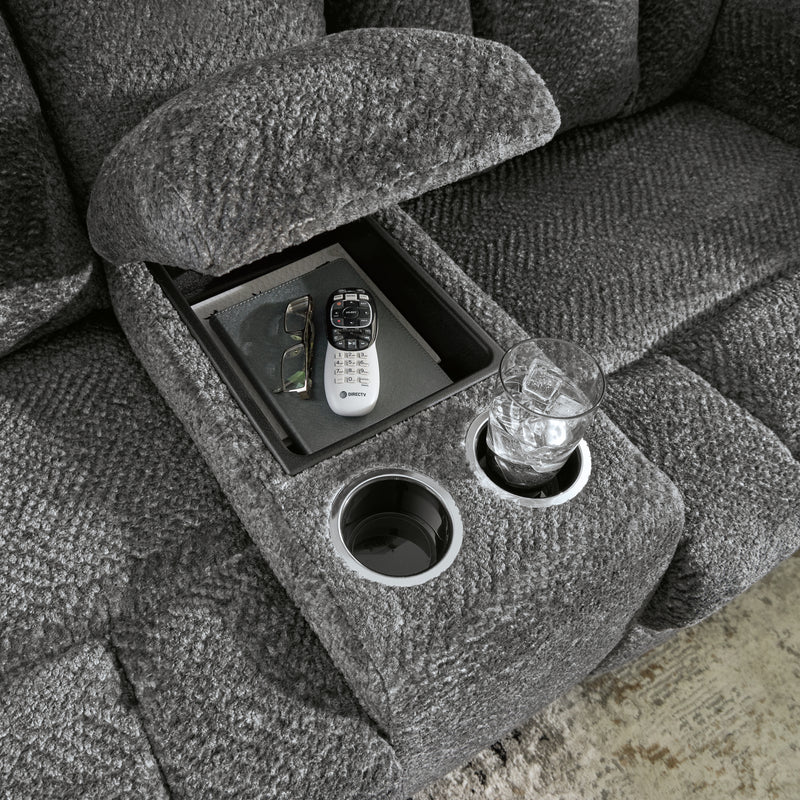 Frohn Reclining Loveseat with Console (Color: Graphite)