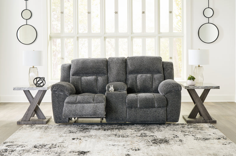 Frohn Reclining Loveseat with Console (Color: Graphite)