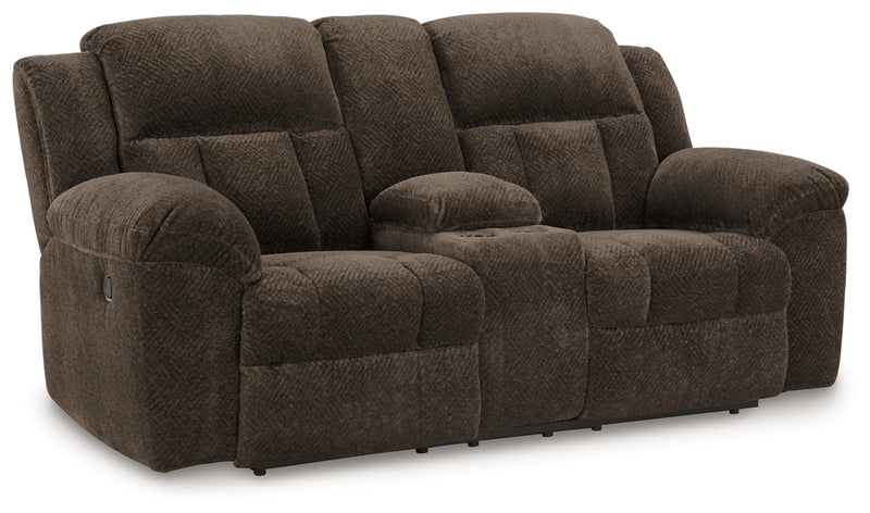 Frohn Reclining Loveseat with Console (Color: Chocolate)