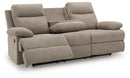 Side-Swipe Reclining Sofa with Drop Down Table (Color: Mocha)