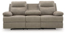 Side-Swipe Reclining Sofa with Drop Down Table (Color: Mocha)