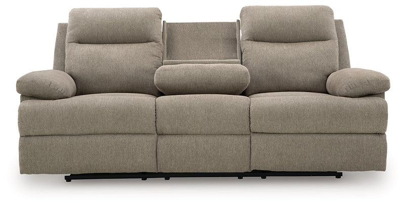 Side-Swipe Reclining Sofa with Drop Down Table (Color: Mocha)