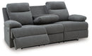 Side-Swipe Reclining Sofa with Drop Down Table