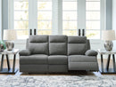 Side-Swipe Reclining Sofa with Drop Down Table