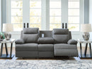 Side-Swipe Reclining Sofa with Drop Down Table