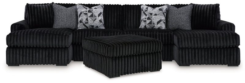 Midnight-Madness 3-Piece Sectional with Double Chaise and Ottoman