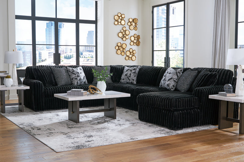 Midnight-Madness 4-Piece Sectional with Chaise (Color: Onyx)
