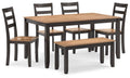 Gesthaven Dining Table with 4 Chairs and Bench (Set of 6)