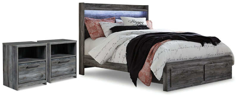 Baystorm Queen Panel Storage Bed and 2 Nightstands