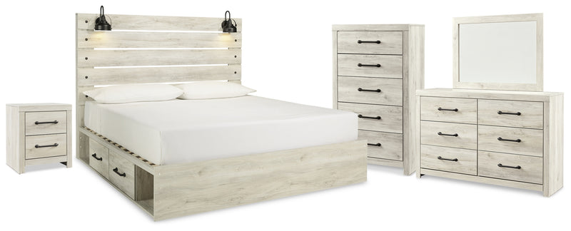 Cambeck King Panel Storage Bed, Dresser, Mirror, Chest and Nightstand