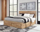 Hyanna Queen Panel Storage Bed with 1 Side Storage, Dresser and Mirror