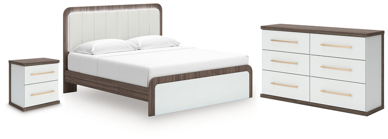 Kendanport King Upholstered Bed, Dresser and Nightstand