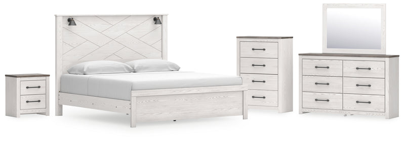 Gerridan King Panel Bed, Dresser, Mirror, Chest, and Nightstand