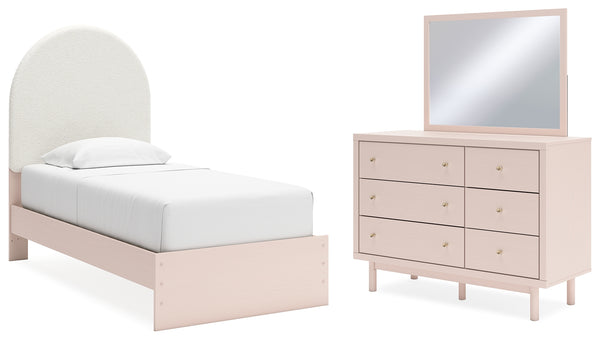 Wistenpine Twin Upholstered Panel Bed, Dresser and Mirror