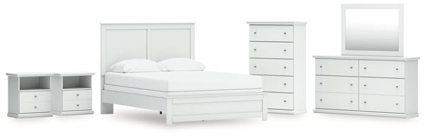 Bostwick Shoals Queen Panel Bed with Mirrored Dresser, Chest and 2 Nightstands