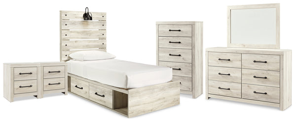 Cambeck Twin Panel Bed with Storage, Dresser, Mirror, Chest and 2 Nightstands