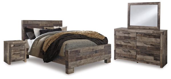 Derekson Queen Bed with Mirrored Dresser and Nightstand