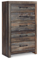 Drystan Queen Bookcase Panel Bed, Dresser, Mirror Chest and Nightstand
