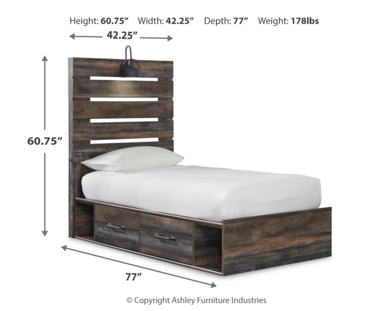 Drystan Twin Panel Bed with 2 Storage Drawers