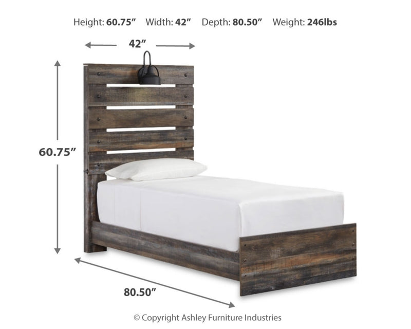 Drystan Twin Panel Bed with Storage, Dresser and Nightstand