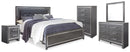 Lodanna King Upholstered Panel Bed, Dresser, Mirror, Chest and Nightstand
