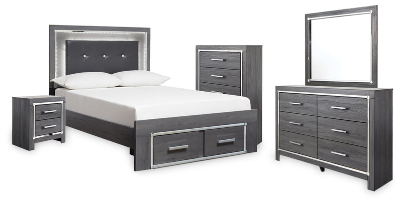 Lodanna Full Storage Bed, Dresser, Mirror, Chest and Nightstand