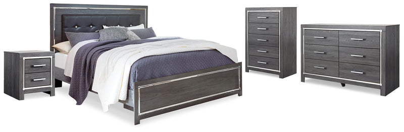 Lodanna King Upholstered Panel Bed, Dresser, Chest and 2 Nightstands