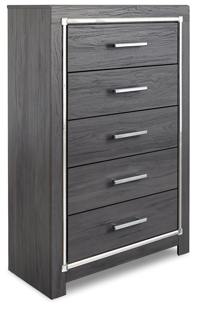 Lodanna King Upholstered Panel Bed, Dresser, Mirror, Chest and Nightstand