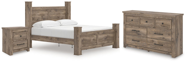 Rusticott King Poster Bed, Dresser and Nightstand