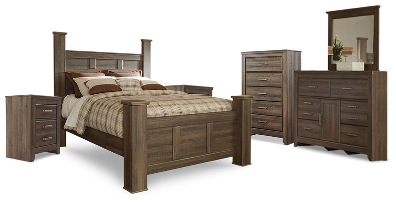 Juararo Queen Poster Bed, Dresser, Mirror, Chest and 2 Nightstands