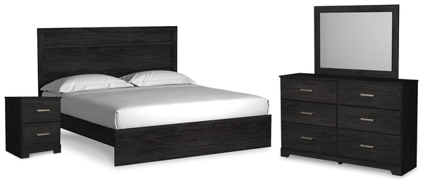 Belachime King Panel Bed, Dresser, Mirror, and Nightstand