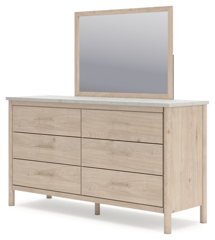 Cadmori Queen Upholstered Panel Bed, Dresser and Mirror