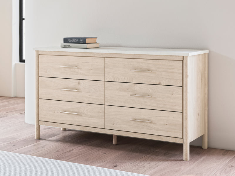 Cadmori King Upholstered Panel Bed, Dresser and Nightstand