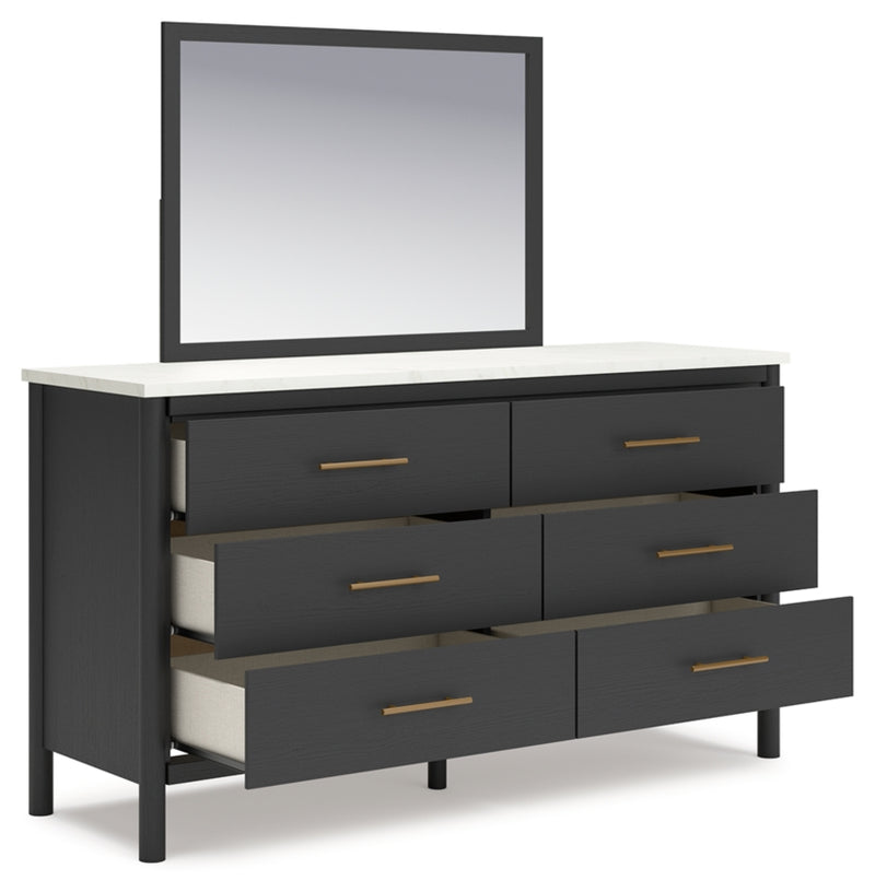 Cadmori Full Upholstered Panel Bed, Dresser and Mirror