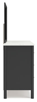 Cadmori Queen Upholstered Panel Bed, Dresser and Mirror