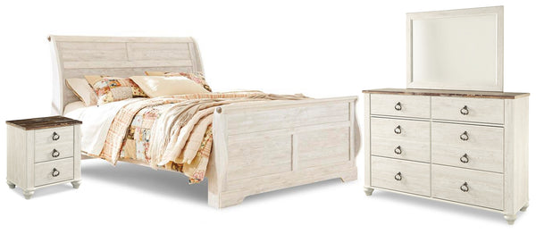 Willowton King Sleigh Bed, Dresser, Mirror and Nightstand