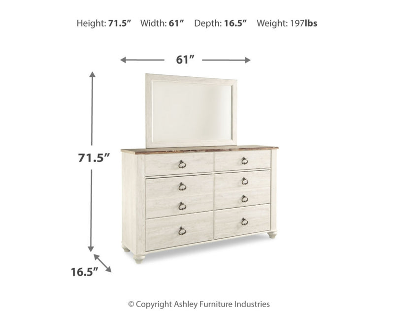 Willowton King Sleigh Bed, Dresser, Mirror, Chest and 2 Nightstands