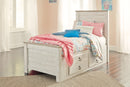 Willowton Twin Bed with Storage, Dresser, Mirror, Chest and Nightstand
