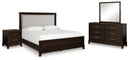 Neymorton Queen Upholstered Panel Bed, Dresser, Mirror and Nightstand