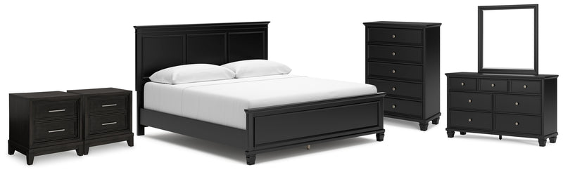 Lanolee King Panel Bed, Dresser, Mirror, Chest and 2 Nightstands
