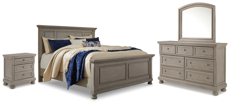 Lettner King Panel Bed with Dresser, Mirror and Nightstand