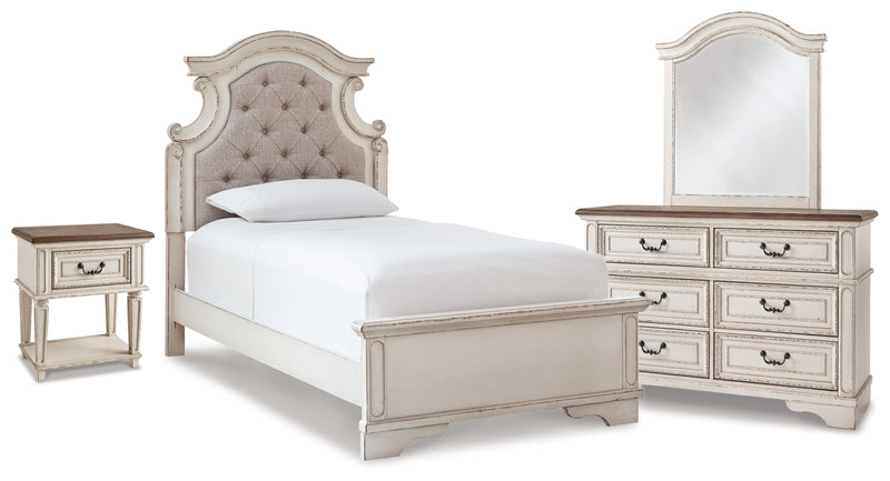 Realyn Twin Panel Bed, Dresser, Mirror and Nightstand