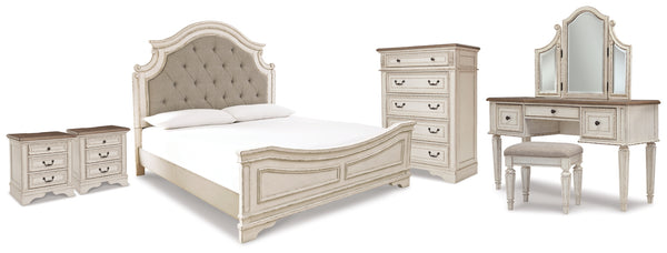 Realyn King Panel Bed, Vanity, Chest and 2 Nightstands