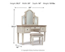 Realyn King Panel Bed, Dresser, Mirror, Chest, Vanity and Nightstand